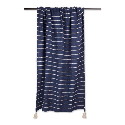 French Blue and Off-White Striped Cotton Throw with Tassels