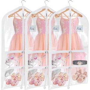 3 Pack 40" Clear PVC Dance Costume Bags, Upgraded with 4 Zipper Pockets & Large Back Pocket - 1 of 4