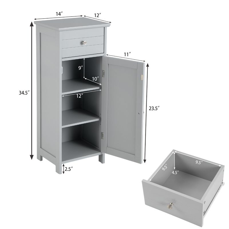 Costway Wooden Bathroom Floor Storage Cabinet Organizer w/ Drawer Adjustable Shelf Brown\White\Black\Grey, 4 of 11