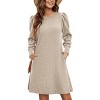 Women Knit Dress Puff Long Sleeve Dress for Fall Winter Round Neck Casual Tunic Dress - 4 of 4