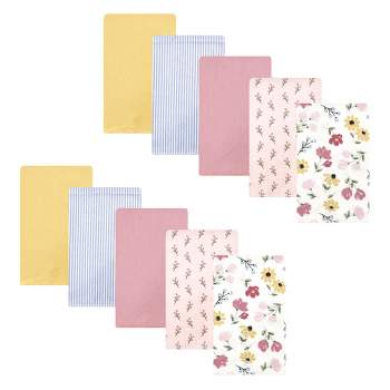 Hudson Baby Infant Girl Cotton Flannel Burp Cloths, Soft Painted Floral 10 Pack, One Size