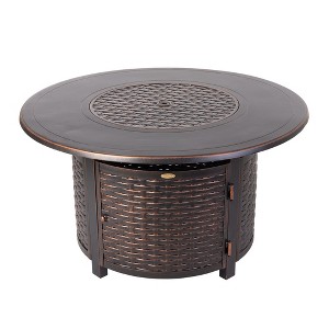 Fire Sense 44” Florence Woven Aluminum Gas Fire Pit 55,000 BTU Multi-Functional - Protective Cover and Clear Fire Glass - Round - Bronze Finish - 1 of 4