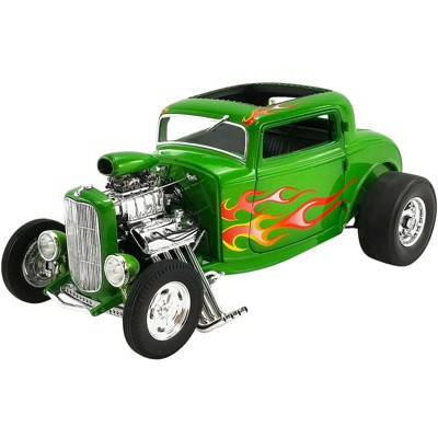 1932 Ford Blown 3 Window Hot Rod "Rat Fink" Bright Green Metallic with Flames Ltd Ed 990 pcs 1/18 Diecast Model Car by ACME
