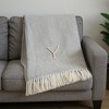 HomeRoots 55" X 70" Gray And White Herringbone Cotton Blend Y Initial Throw Blanket with Tassels And Embroidery - 2 of 4