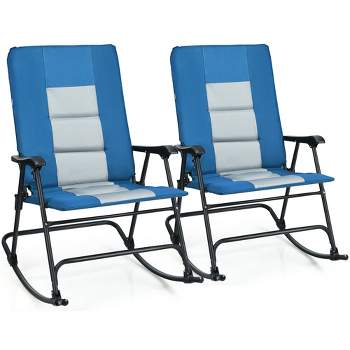 Costway Set of 2 Padded Folding Rocking Chairs Patio Garden Yard Camping Red/Blue