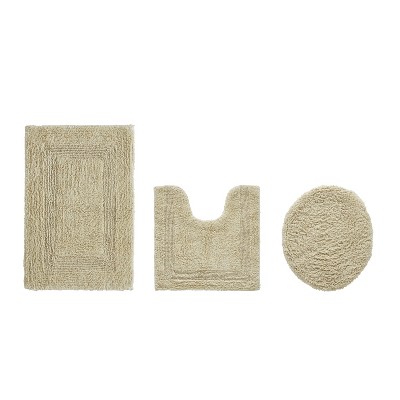 Lux Premium 100% Cotton  Ultra-Soft Tufted Solid Reversible 3 Piece Bath Rug Set, Water-Absorbent, Durable, Machine Washable Bathroom Rug
