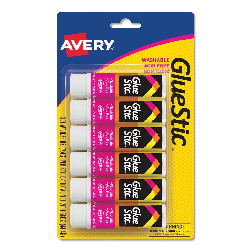 Avery Permanent Glue Stics White Application .26 oz Stick 6/Pack 98095, 1 of 9