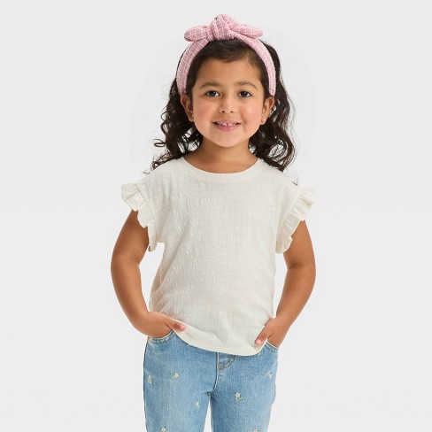 Toddler Girls' Pucker Knit Short Sleeve Top - Cat & Jack™ Cream 4t : Target