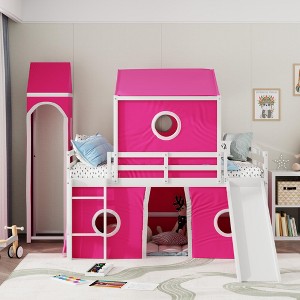 NicBex Full Size Bunk Bed Castle Shape Loft Bed Pine Bed Frame with Movable Tower, Tent, Slide, Ladder and Guardrail, No Box Spring Required - 1 of 4