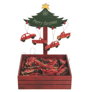 Transpac Resin Red Truck Ornaments with Plywood Crate Display for Christmas Tree Home Decorations - 1 of 1
