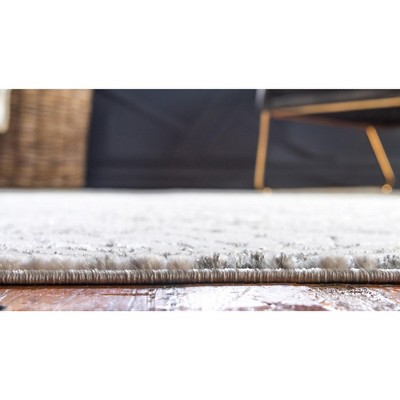 White and Silver Abstract Synthetic Rectangular Area Rug