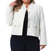 Agnes Orinda Women's Plus Size Tweed Plaid Pockets Long Sleeve Button Down Elegant Office Cropped Blazer - 2 of 4