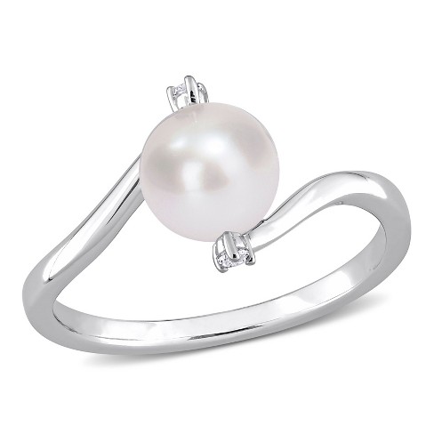 EVERLY JEWELRY | Sterling Silver 7-7.5mm Cultured Freshwater Pearl and  Created White Sapphire Bypass Ring , White , 5.5