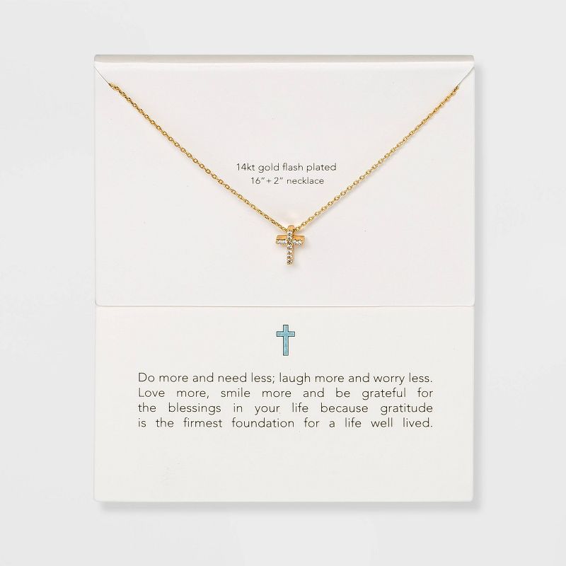 Silver Plated Gold Dipped Micro Pave Cubic Zirconia Cross Pendant Necklace - Gold, 4 of 7
