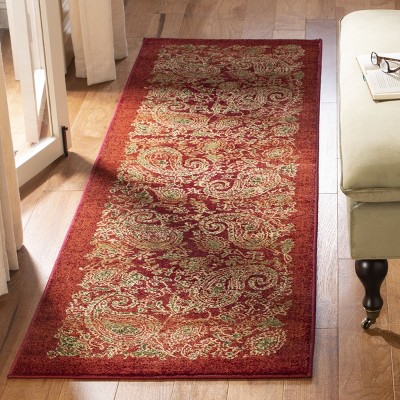 Red and Multi Synthetic Floral Runner Rug - 2'3" x 8'