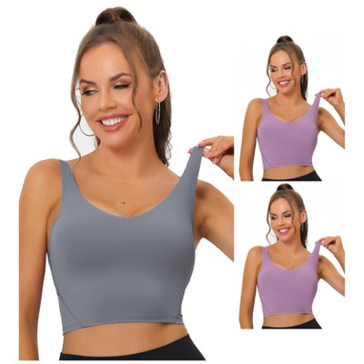 Allegra K Women's Workout Fitness Longline Wireless Padded Sports Bras Multicolored