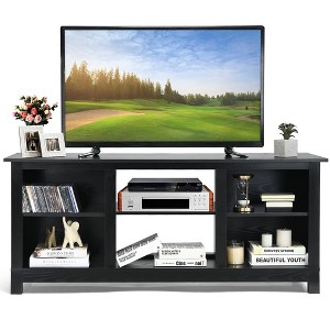 Costway 2-Tier 58'' TV Stand Entertainment Media Console Center Up to 65'' Grey\Black\Walnut - 1 of 4