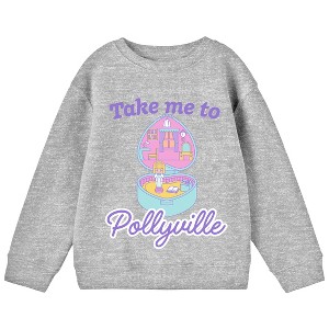 Polly Pocket Take Me To Pollyville Crew Neck Long Sleeve Gray Heather Youth Sweatshirt - 1 of 2