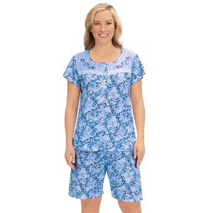 Collections Etc Floral Pajama Short Sleeve Shirt and Shorts Set - 1 of 4