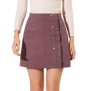 Allegra K Women's Corduroy Vintage Button Decor Ruffled Trim High Waist Mini Skirt - 1 of 4