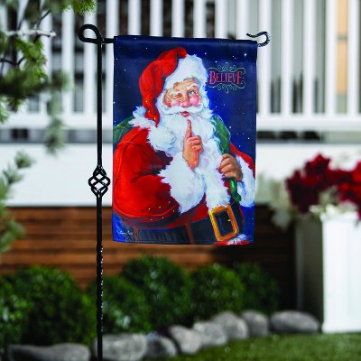 Festive Red Suede Santa Garden Flag 12 x 18 Inches