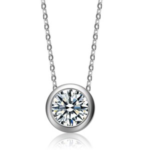 Guili 18K White, Gold, and Rose Gold Plated Pendant Necklace with Solitaire Bezel Cubic Zirconia for Elegant, Timeless Appeal. - 1 of 3