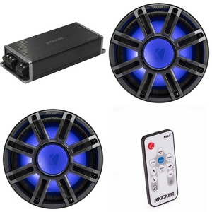 Kicker Marine KPX500.1 Powersports Amp & (2) 12" 4 Ohm Premium Marine Subwoofer (Charcoal Grill ) Includes LED Remote - 1 of 4