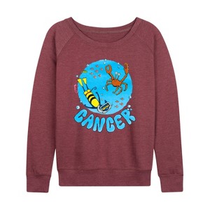 Women's - Pete the Cat - Cancer Lightweight French Terry Wide Neck Long Sleeve Graphic Shirt - 1 of 4