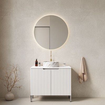 NicBex 30" Bathroom Vanity with Top Ceramic Vessel Sink,Chic Striped Bathroom Cabinet with 2 Doors,No Faucet/Mirror Included