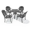 5-Piece Cast Aluminum Outdoor Dining Set with Red Cushions, Round Table & Stackable Chairs - for Patio, Backyard - 4 of 4