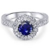 Pompeii3 1ct Blue Sapphire Diamond Halo Vintage Engagement Round Cut Ring 14K Gold - 4 of 4