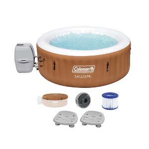 Coleman SaluSpa Ponderosa AirJet Inflatable Round Hot Tub + Bestway SaluSpa Underwater Non Slip Pool and Spa Seat with Adjustable Legs - 1 of 4