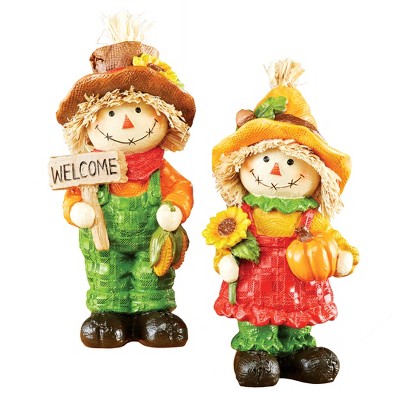 Collections Etc Hand-Painted Harvest Scarecrow Decorative Sitters - Set of 2