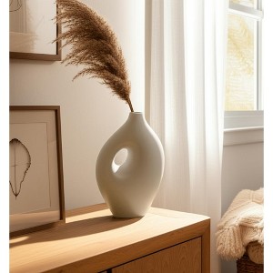 Boho Ceramic Vase - Modern Decorative Accent with Hole Detail - Handmade Minimalist Design for Home, Office & Living Room -  Green - 1 of 4