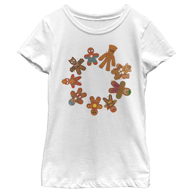 Girl's Marvel Christmas Gingerbread Cookie Circle T-Shirt, 1 of 5