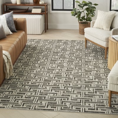 Handmade Grey Ivory Geometric Synthetic 9' x 12' Area Rug