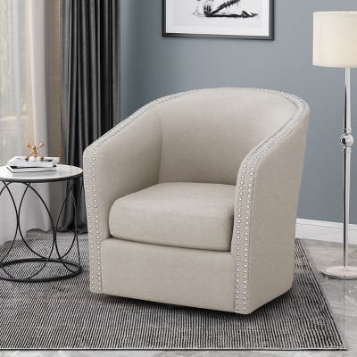 Upholstered Swivel Chair,Rolled Arm Modern Accent Chair-Christopher Knight Home