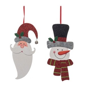 Transpac MDF Glittery Santa & Snowman Wall Décor Set of 2 Christmas Home Decorations - 1 of 1