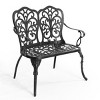 Cast Aluminum Patio Bench Outdoor Garden Bench with Floral Backrest Decorative Park Bench for Lawn Porch Yard or Balcony Seating-The Pop Home - 4 of 4