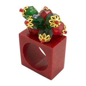 Saro Lifestyle Cheerful Square Beaded Napkin Ring (Set of 4), Red - 1 of 4