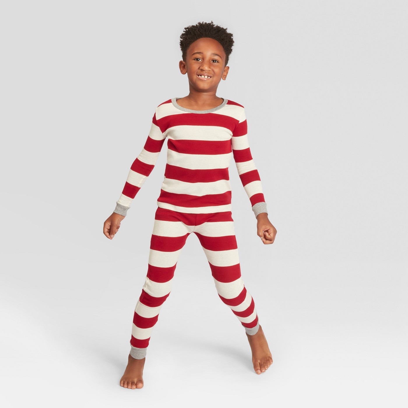 Burt's Bees Baby Kid's Striped Holiday Rugby Pajama Set - Red XS - image 1 of 3