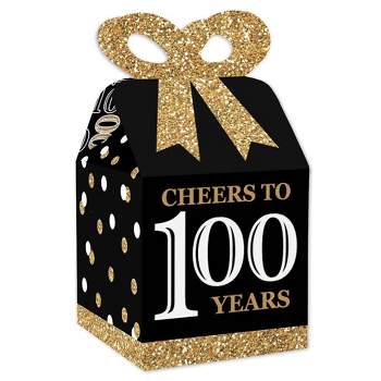 Big Dot of Happiness Adult 100th Birthday - Gold - Square Favor Gift Boxes - Birthday Party Bow Boxes - Set of 12