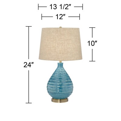 Sky Blue Ceramic Table Lamp with Linen Shade