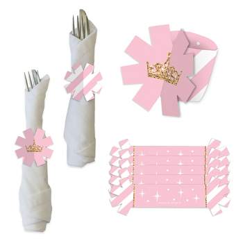 Big Dot of Happiness Little Princess Crown - Pink and Gold Princess Baby Shower or Birthday Party Paper Napkin Holder - Napkin Rings - Set of 24