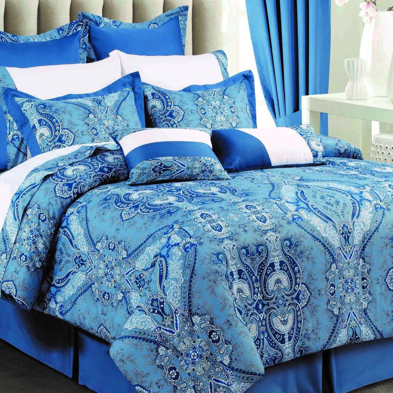 12pc Queen Atlantis 300tc Cotton Sateen Bed in a Bag with Deep Pocket Sheet Set  Assorted Blues - Tribeca Living, 4 of 5