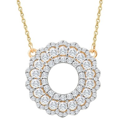 Pompeii3 1Ct TW Diamond Circle Pendant Women's Lab Created 18mm Wide 18" Necklace