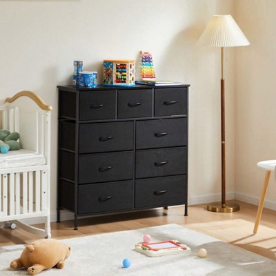 SKRAN Tall Fabric Clothes Cabinet Storage Organizers with 9 Drawers And Wood Top Surface Table Chest Of Drawers, Living Room, Hallway, Porch