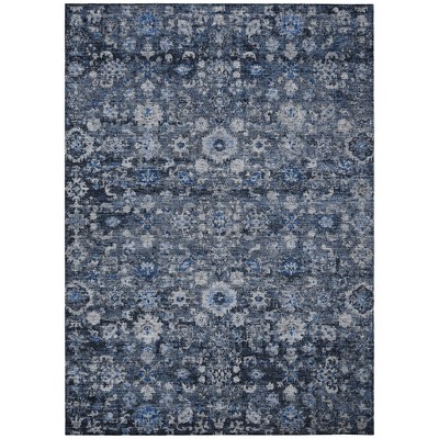 Navy Blue And Sky Blue Oriental Washable Indoor Outdoor Area Rug