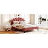 Okak Queen Platform Bed Frame with Flower Pattern Headboard Velvet Upholstered Bedroom Furniture Strong Wood Slats Easy Assembly Noise-Free, Red - 3 of 4