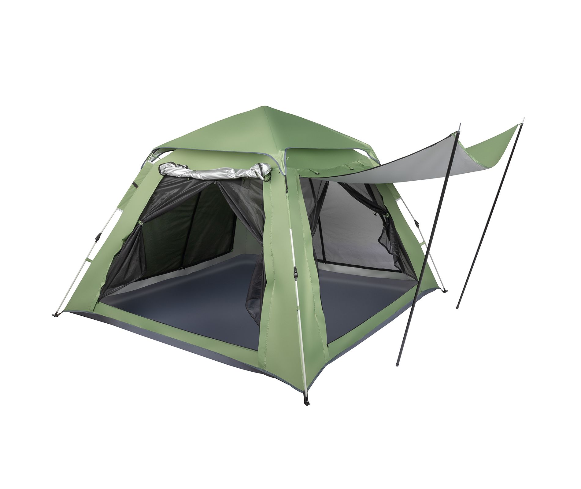 4 Person Pop Up Camping Tent, Quick Open Family Tent with Mesh Windows, Sunshade Porch and Carry Bag, Green